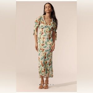 BY ANTHROPOLOGIE SHORT-SLEEVE V-NECK SLIP Floral Print Midi Dress Size SP